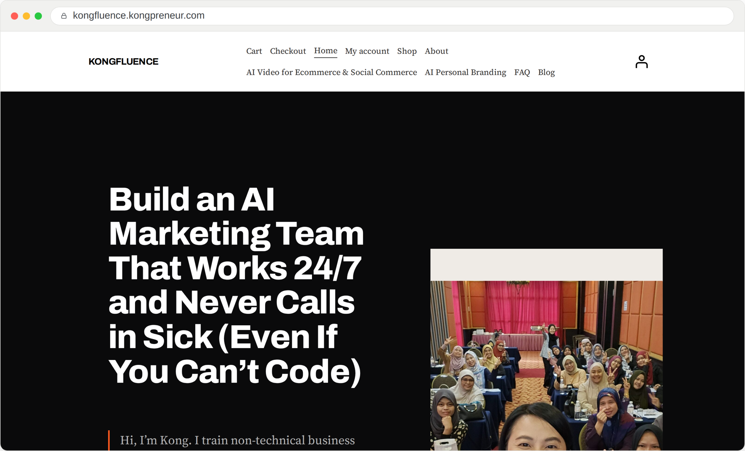 The Kongfluence website, built with Claude Code, live at kongfluence.kongpreneur.com